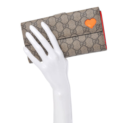 Gucci GG Supreme Monogram Continental Heart Wallet Beige Fluorescent Orange 2 of 13