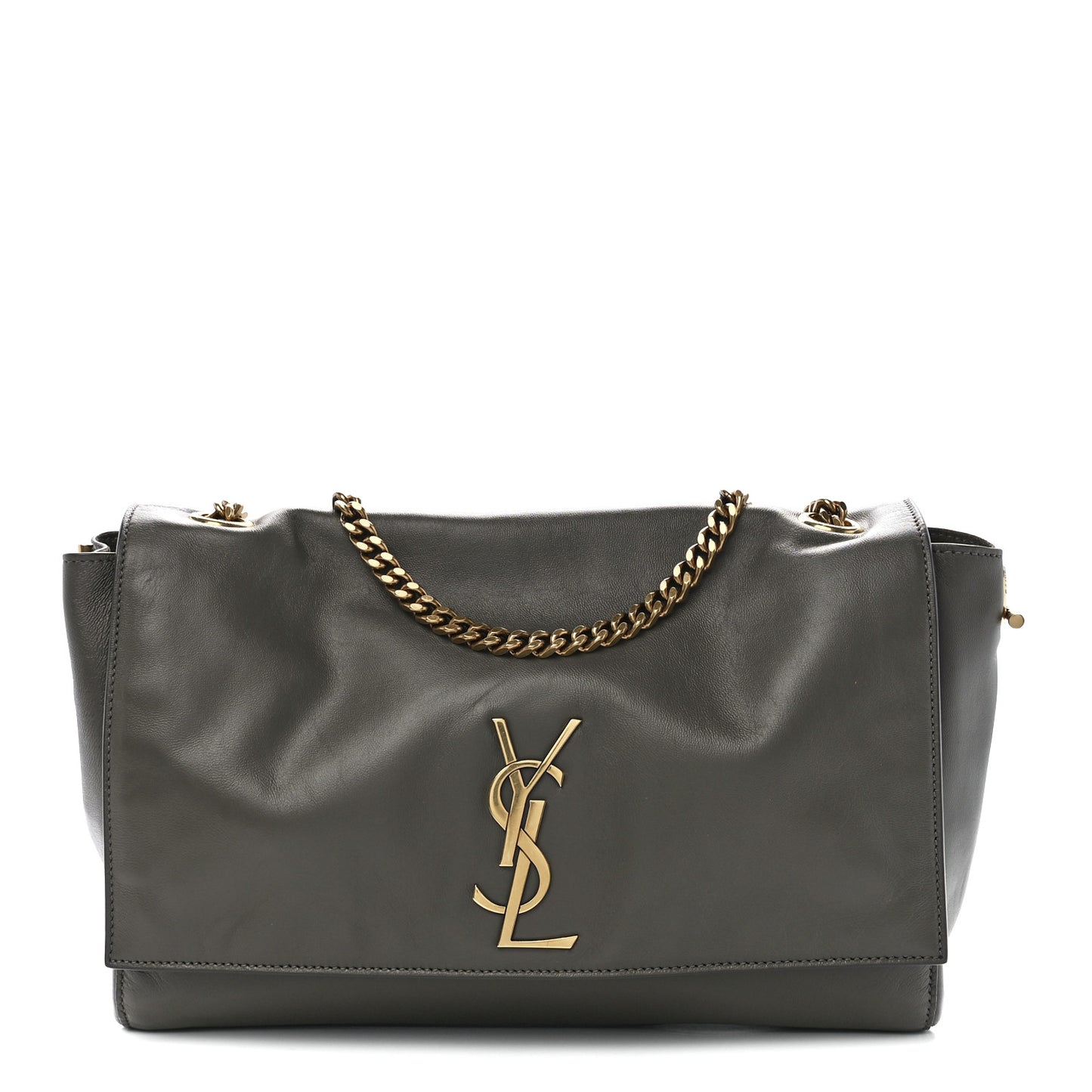 Smooth Calfskin Suede Medium Reversible Monogram Kate Satchel Grey Khaki