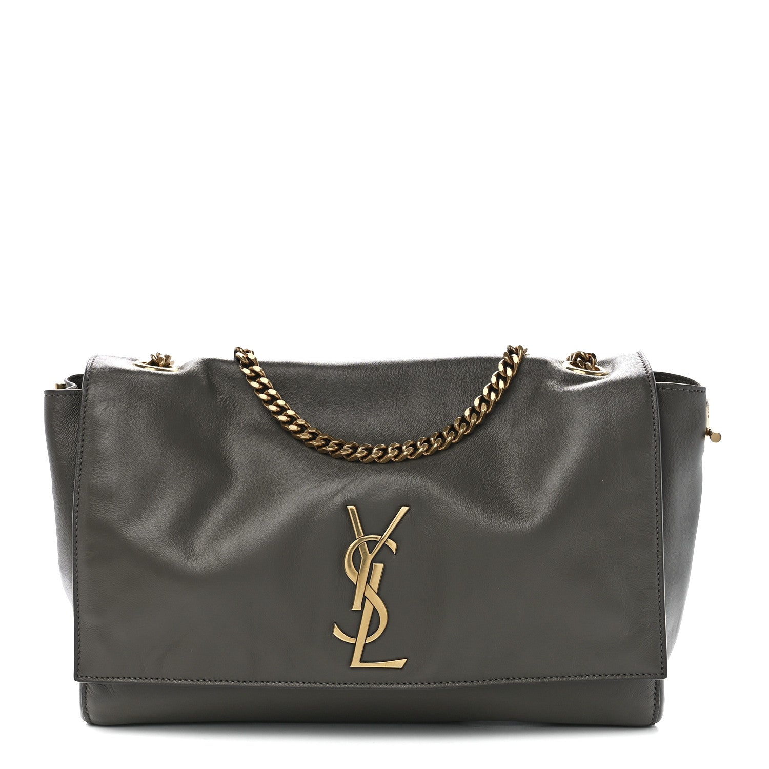 Saint Laurent Smooth Calfskin Suede Medium Reversible Monogram Kate Satchel Grey Khaki 1 of 17