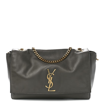 Saint Laurent Smooth Calfskin Suede Medium Reversible Monogram Kate Satchel Grey Khaki 1 of 17
