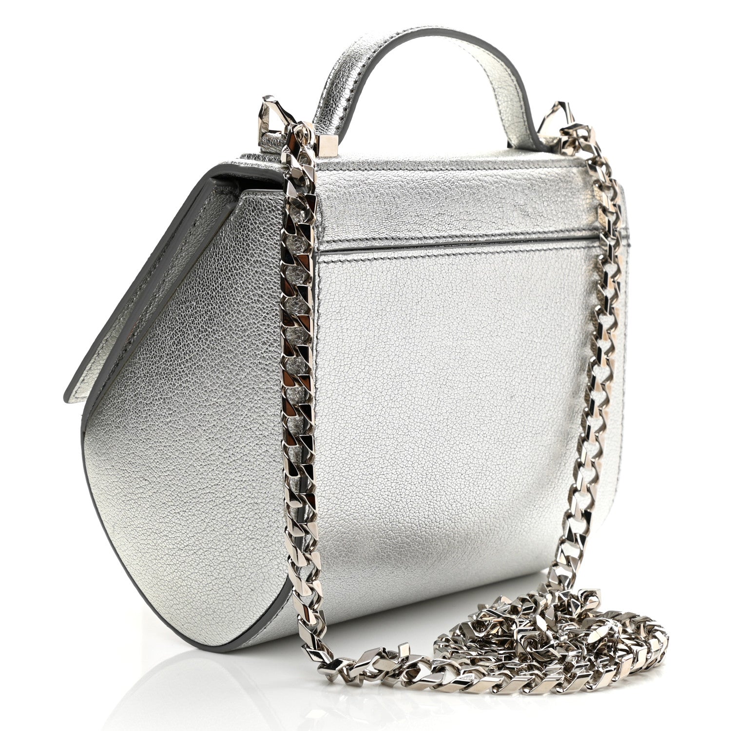 Givenchy Metallic Calfskin Mini Pandora Box Chain Crossbody Bag Silver 2 of 9