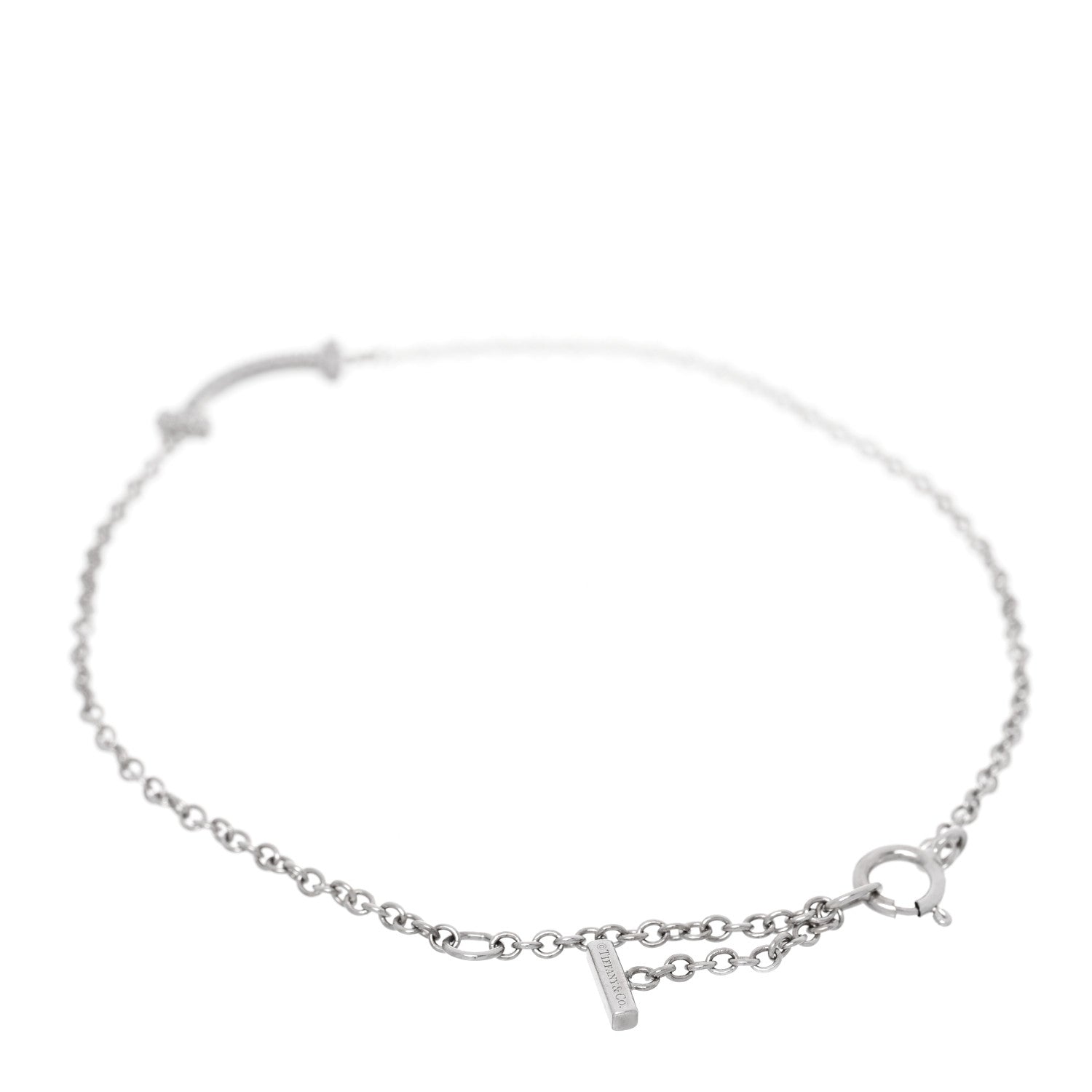 Tiffany 18K White Gold Diamond Mini T Smile Bracelet 2 of 4