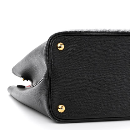 Prada Saffiano Cuir Medium Double Bag Black Fuoco 10 of 11