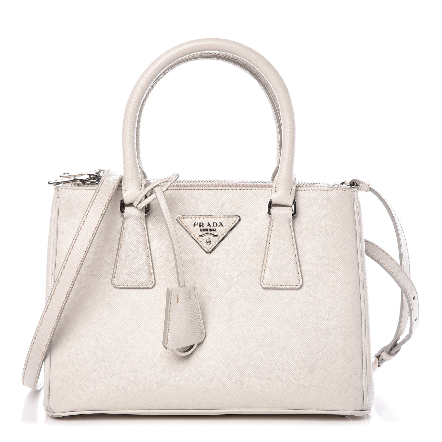 Prada Saffiano Lux Mini Double Zip Galleria Tote Talco 1 of 12