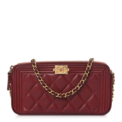 Chanel Lambskin Quilted Small Boy Clutch With Chain Dark Red 1 of 10