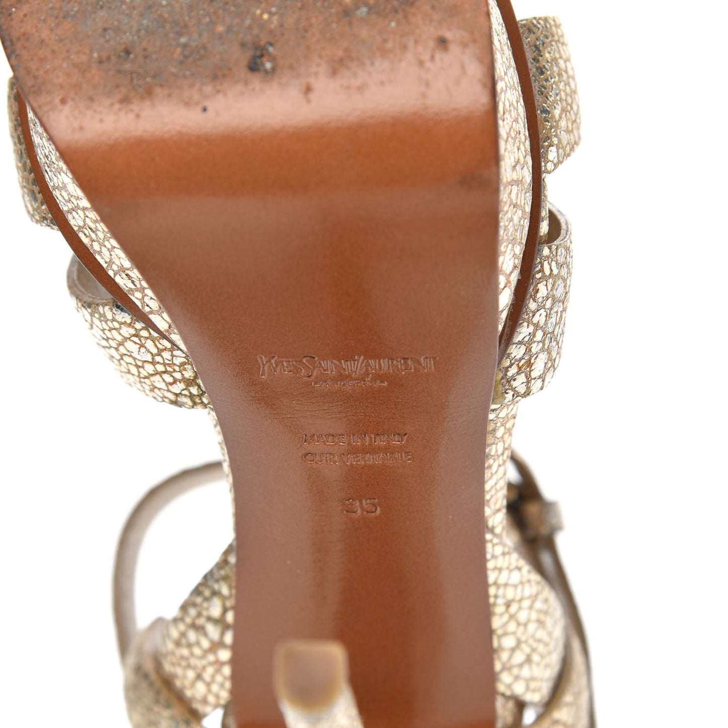 Metallic Calfskin Tribute 105 Platform Sandals 35 Gold