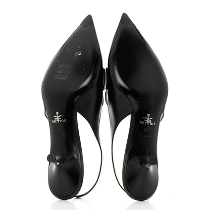 Prada Nappa Triangle Logo Pointed Toe Slingback Pumps 39 Black 5 of 12