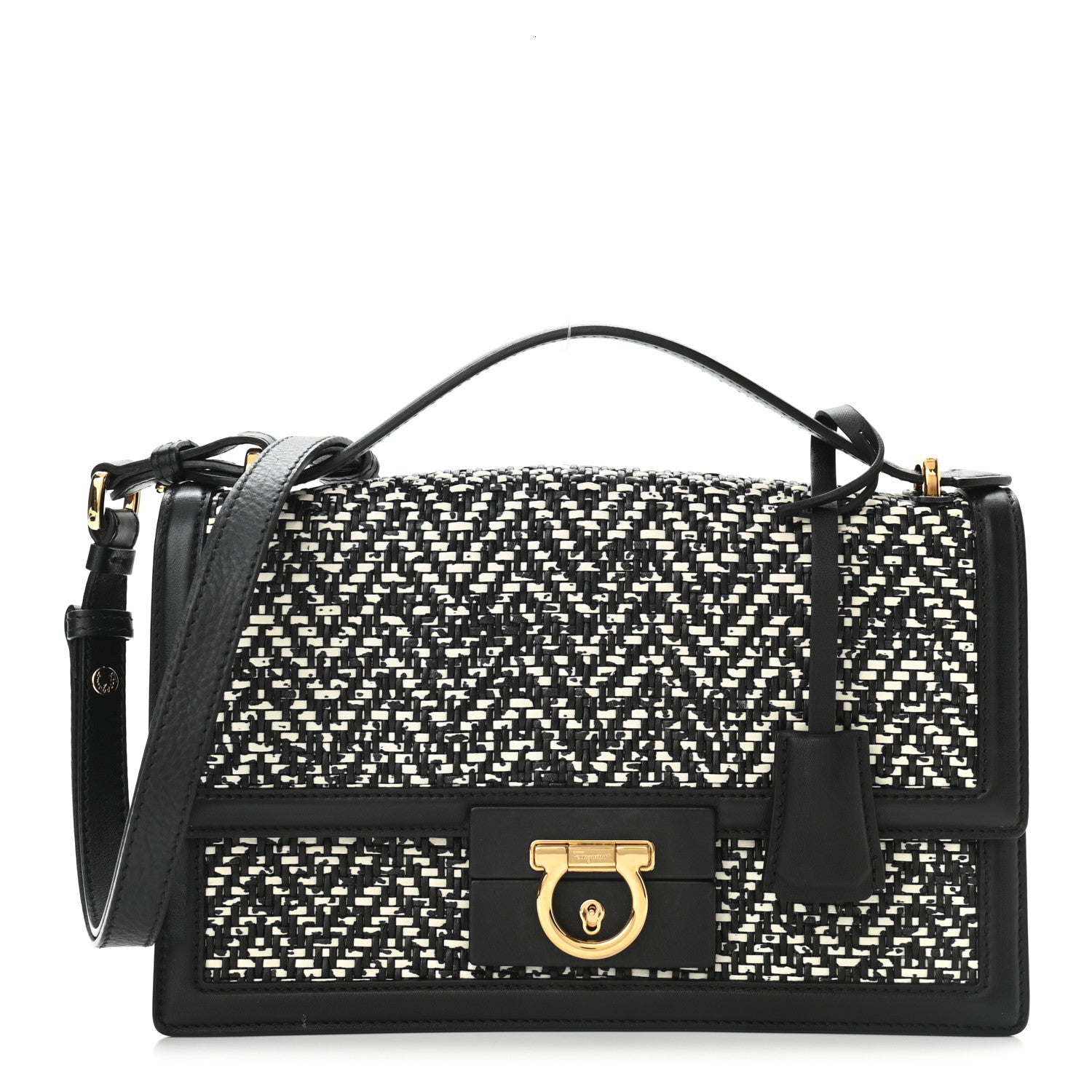 Salvatore Ferragamo Tweed Aileen Bag Black White 1 of 9