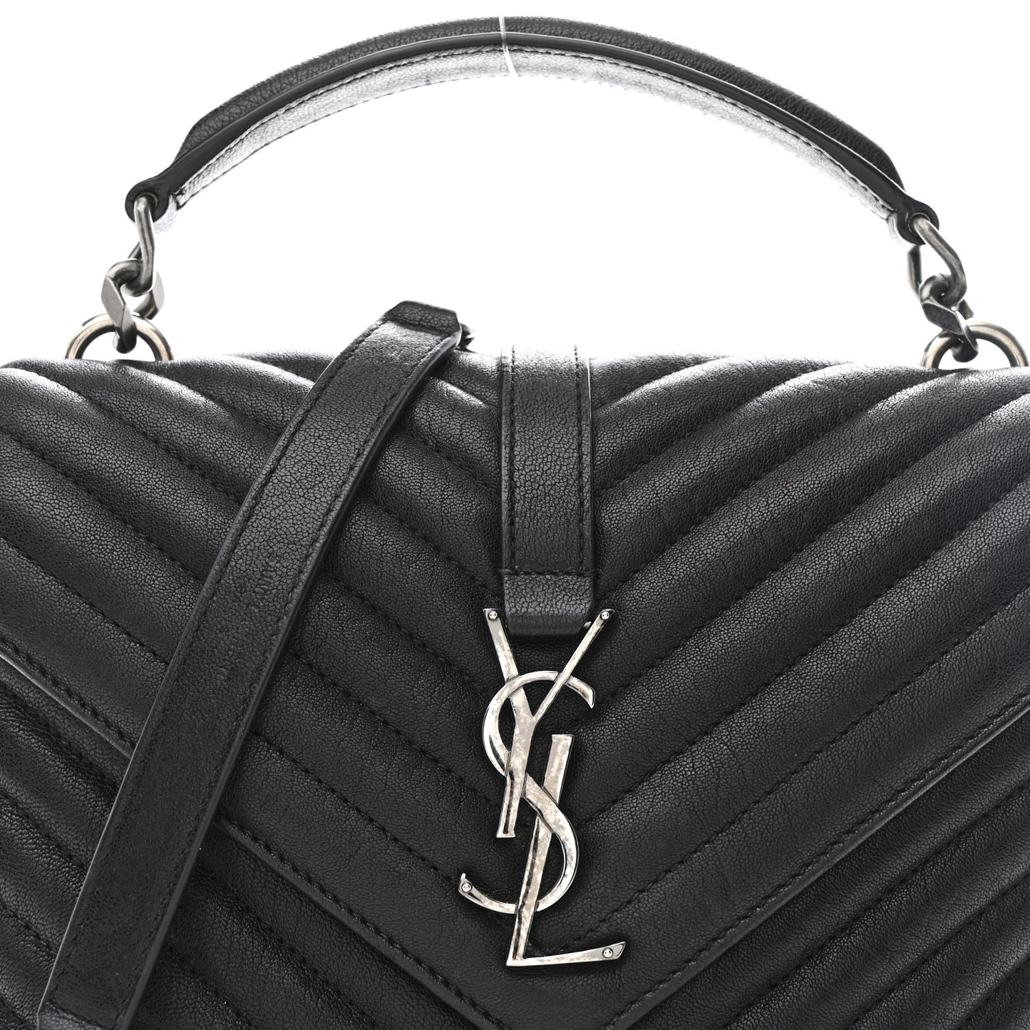 Sheepskin Matelasse Chevron Monogram Medium College Bag Black