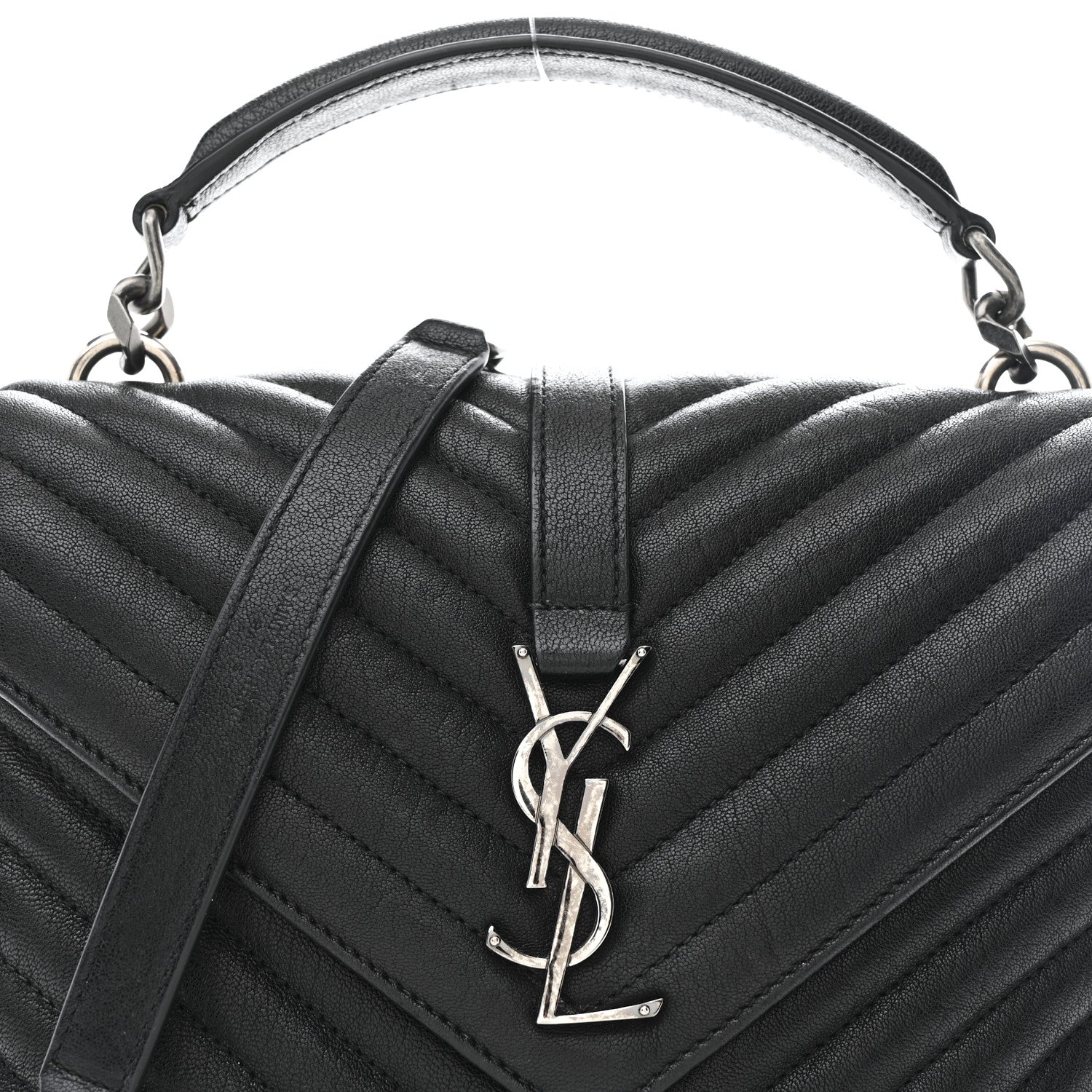 Saint Laurent Sheepskin Matelasse Chevron Monogram Medium College Bag Black 8 of 10
