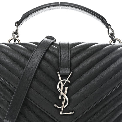 Saint Laurent Sheepskin Matelasse Chevron Monogram Medium College Bag Black 8 of 10
