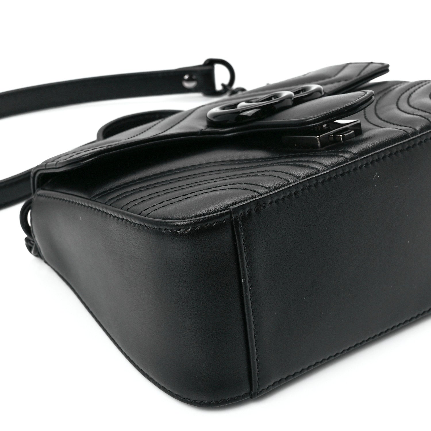 Gucci Calfskin Matelasse Monochrome Mini GG Marmont Top Handle Shoulder Bag Black 11 of 12