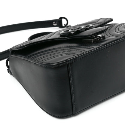 Gucci Calfskin Matelasse Monochrome Mini GG Marmont Top Handle Shoulder Bag Black 11 of 12