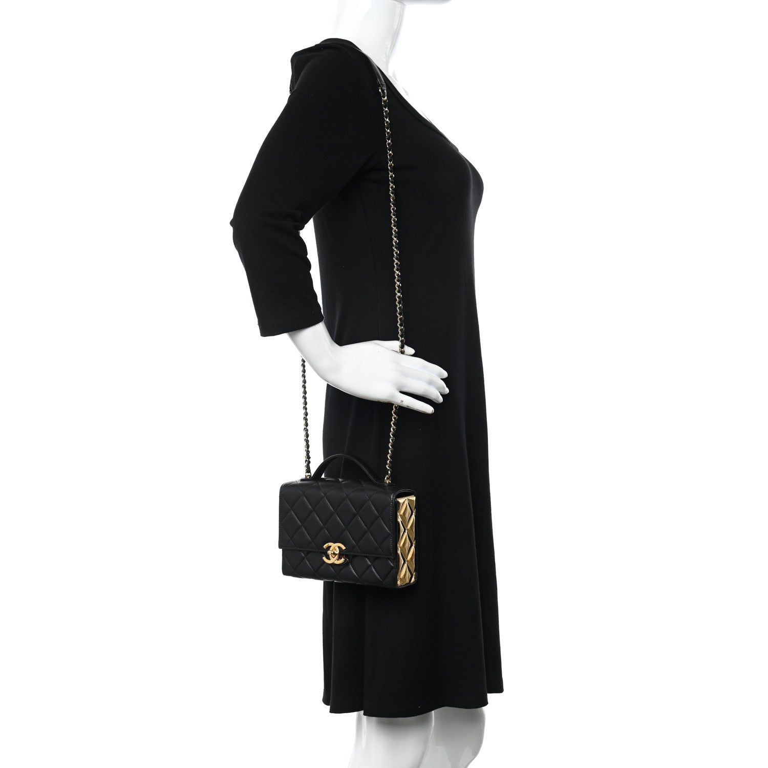 Chanel Lambskin Quilted Mini Golden Plate Flap Black 2 of 11