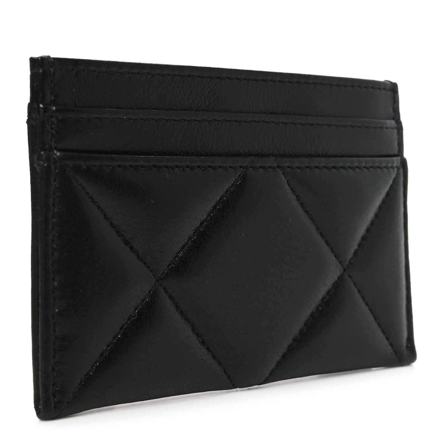 Lambskin Quilted Chanel 19 Card Holder Black