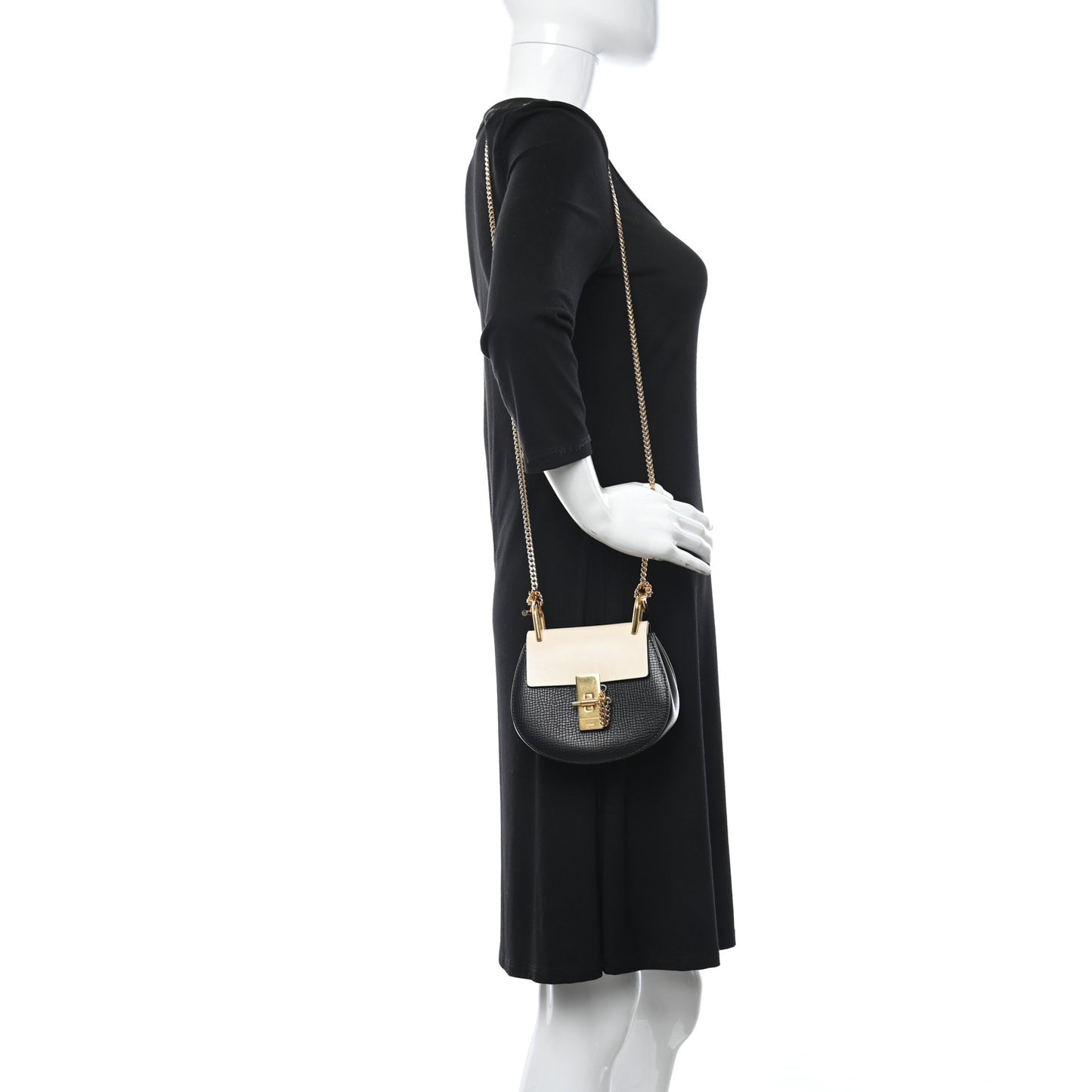 Textured Calfskin Lambskin Nano Drew Shoulder Bag Black