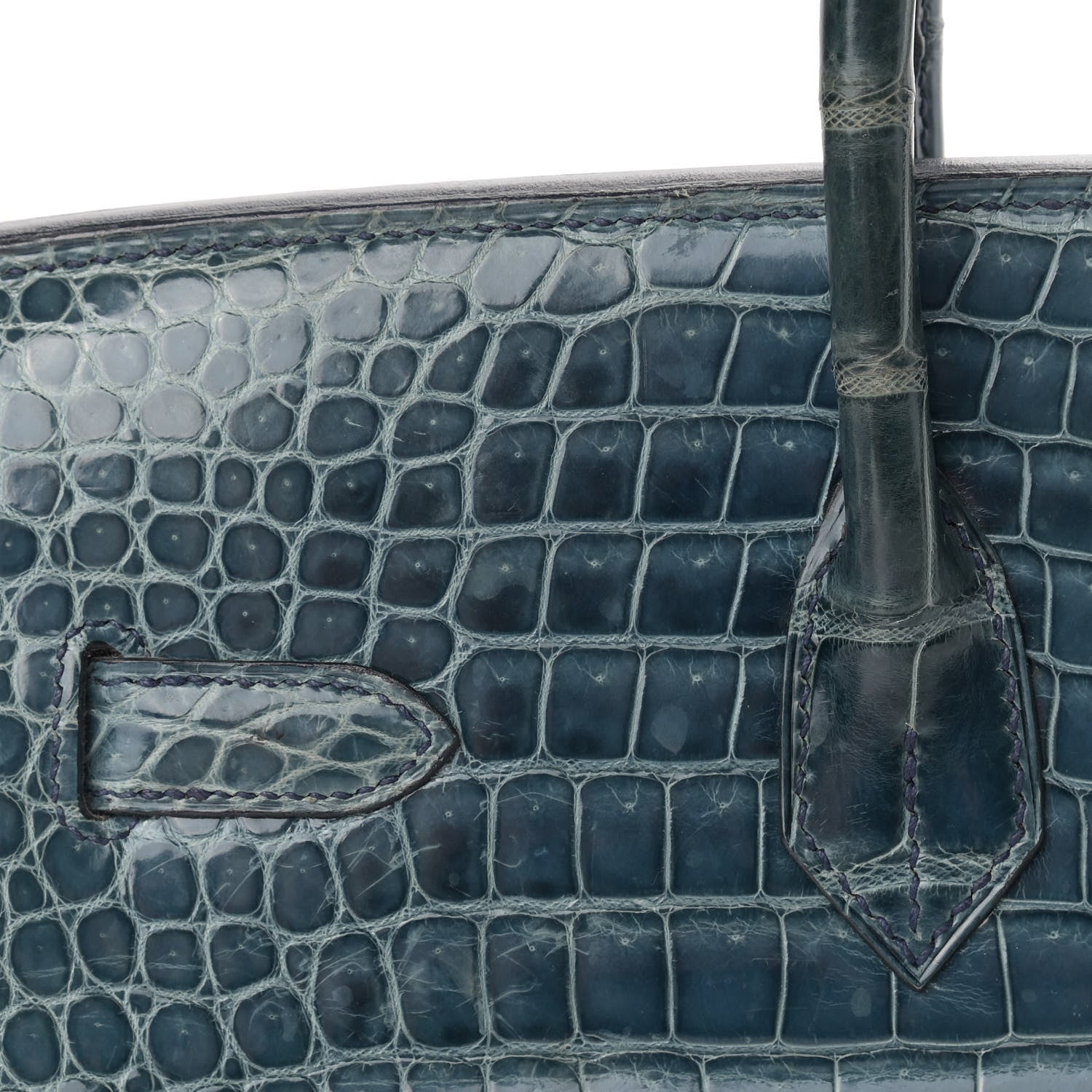 Hermes Shiny Porosus Crocodile Birkin 35 Bleu Roi 10 of 39