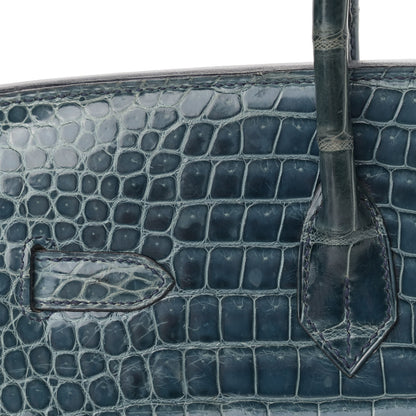Hermes Shiny Porosus Crocodile Birkin 35 Bleu Roi 10 of 39