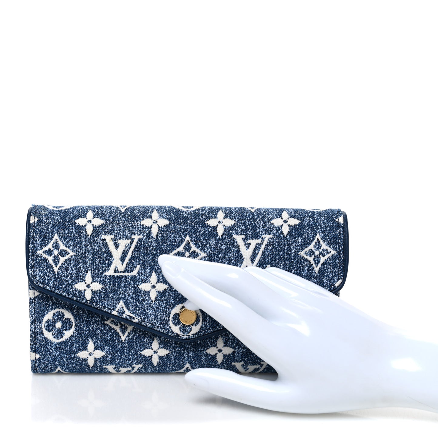Monogram Jacquard Denim Sarah Wallet Bleu
