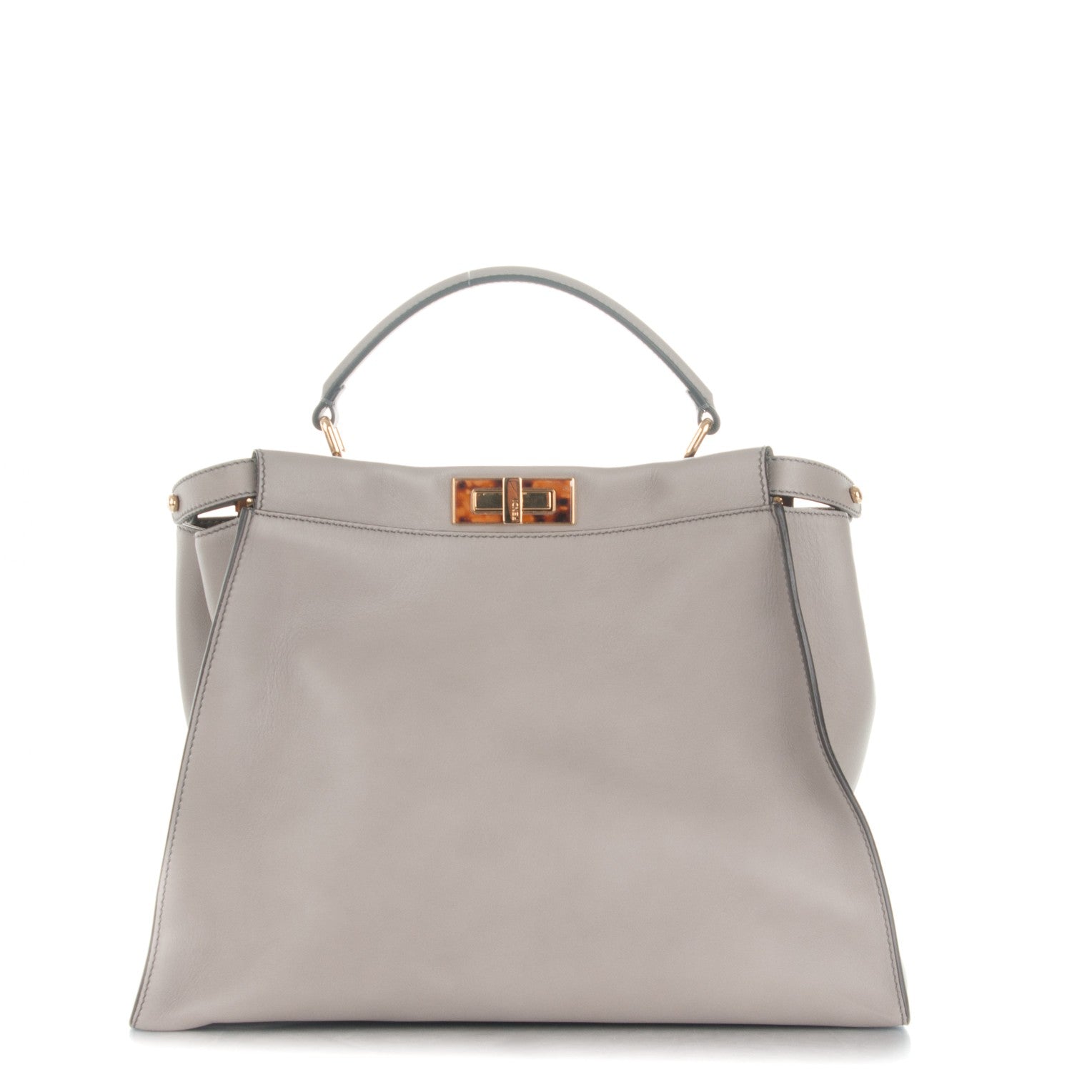 Fendi Vitello Seta Suede Plexiglass Tortoise Large Peekaboo Iconic Satchel Asfalto Marrone 1 of 6