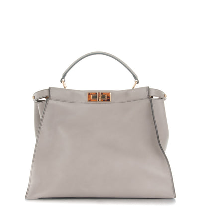 Fendi Vitello Seta Suede Plexiglass Tortoise Large Peekaboo Iconic Satchel Asfalto Marrone 1 of 6
