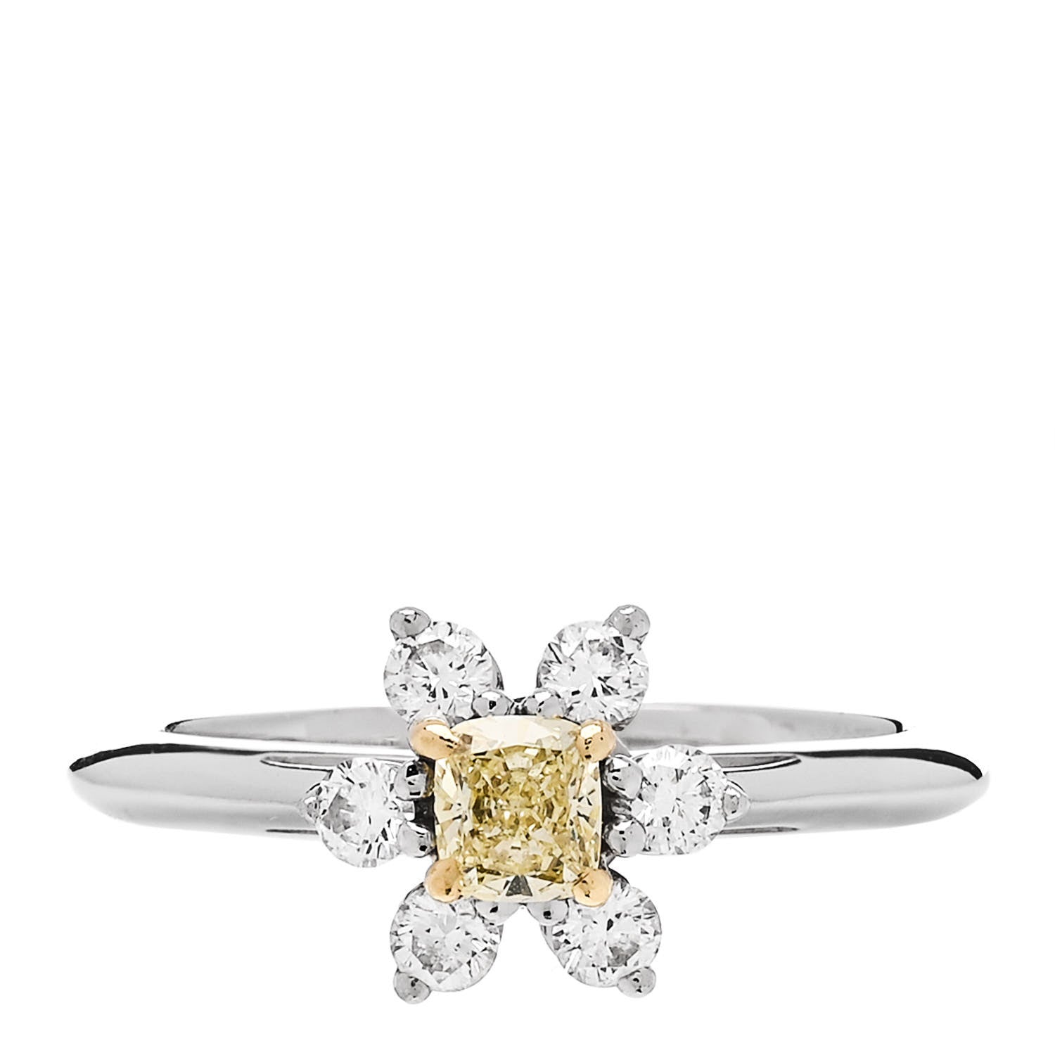 Tiffany Platinum 18K Yellow Gold Fancy Yellow Diamond .25ct Buttercup Ring 49 4.75 1 of 7