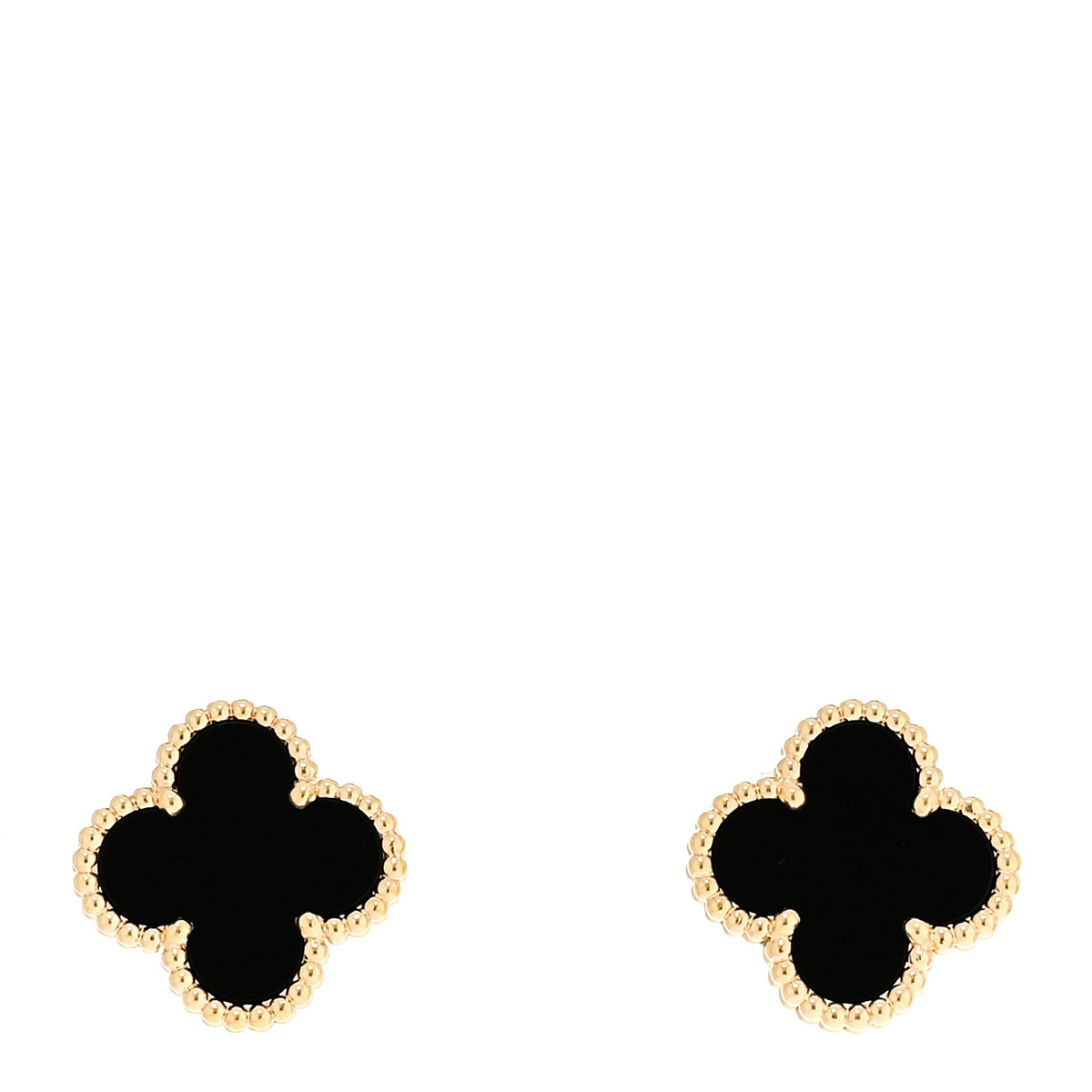 Van Cleef & Arpels 18k Yellow Gold Black Onyx Vintage Alhambra Earrings 1 of 4
