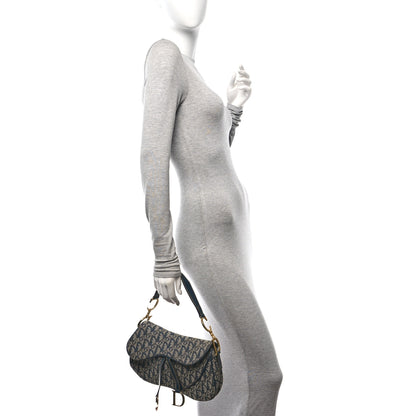 Christian Dior Monogram Double Saddle Bag Navy Blue 2 of 12