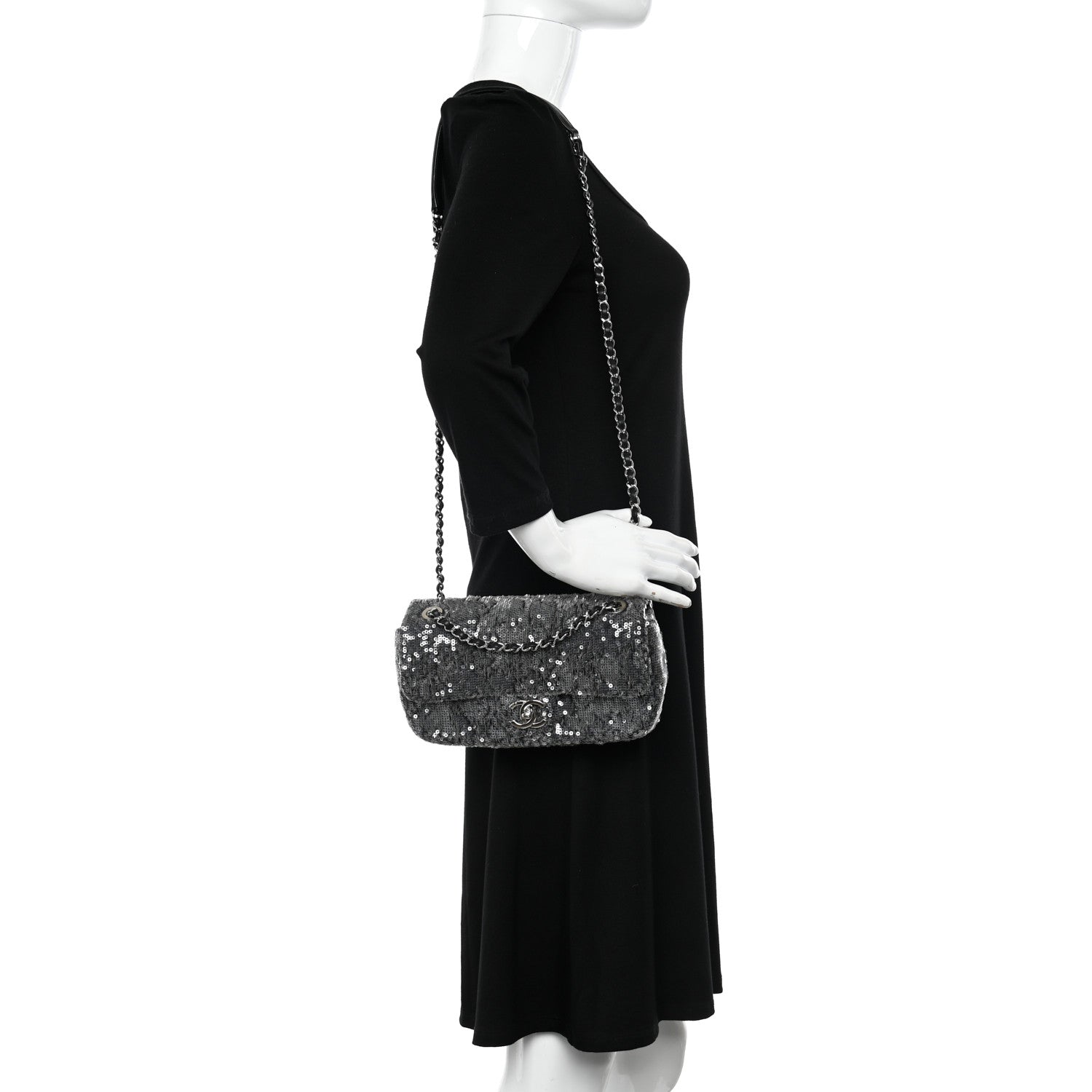 Chanel Sequin Small Single Flap Silver 2 of 10