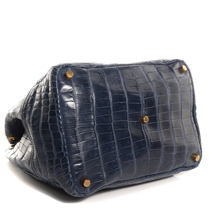 Saint Laurent Alligator Overseas Faubourg Tote Blue 4 of 7