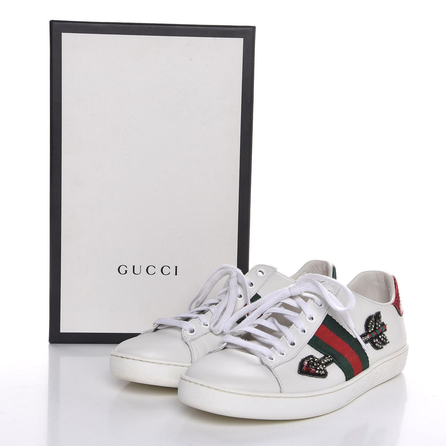 Calfskin Web Studded Arrow Ace Sneakers 39 White