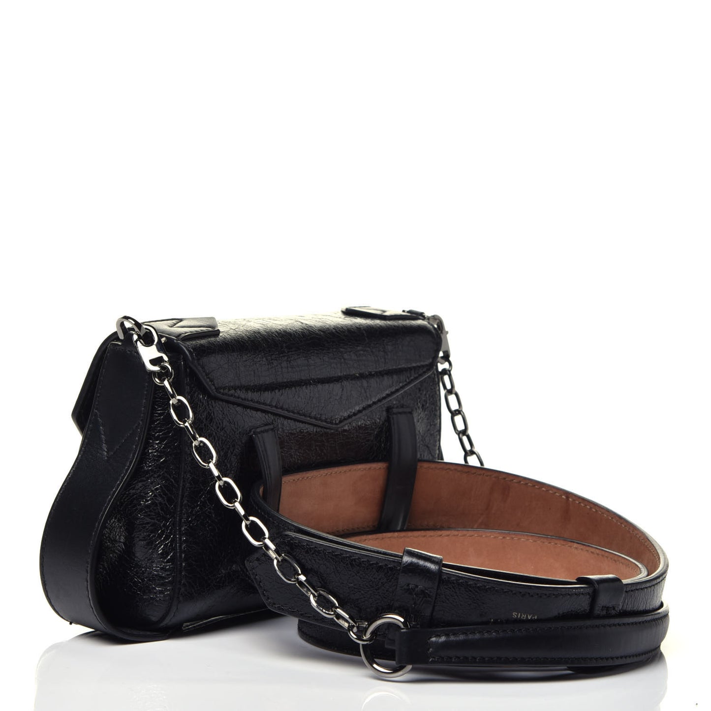 Crinkled Patent Calfskin ID Convertible Belt Bag Black