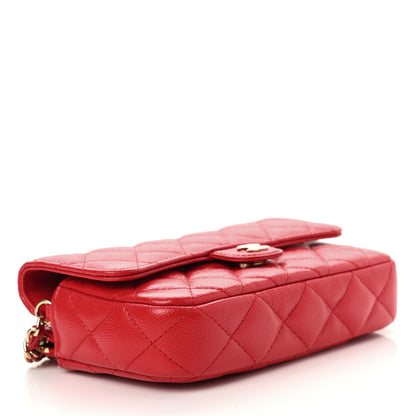 Chanel Caviar Quilted Flap Phone Holder With Chain Red 4 of 11