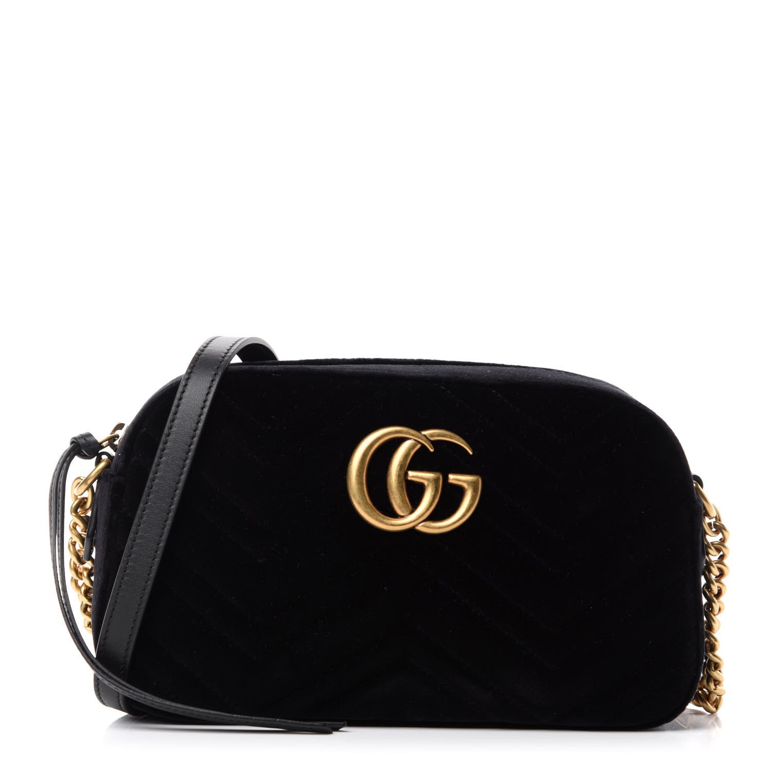 Gucci Velvet Matelasse Small GG Marmont Chain Shoulder Bag Black 1 of 10