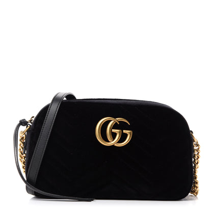 Gucci Velvet Matelasse Small GG Marmont Chain Shoulder Bag Black 1 of 10