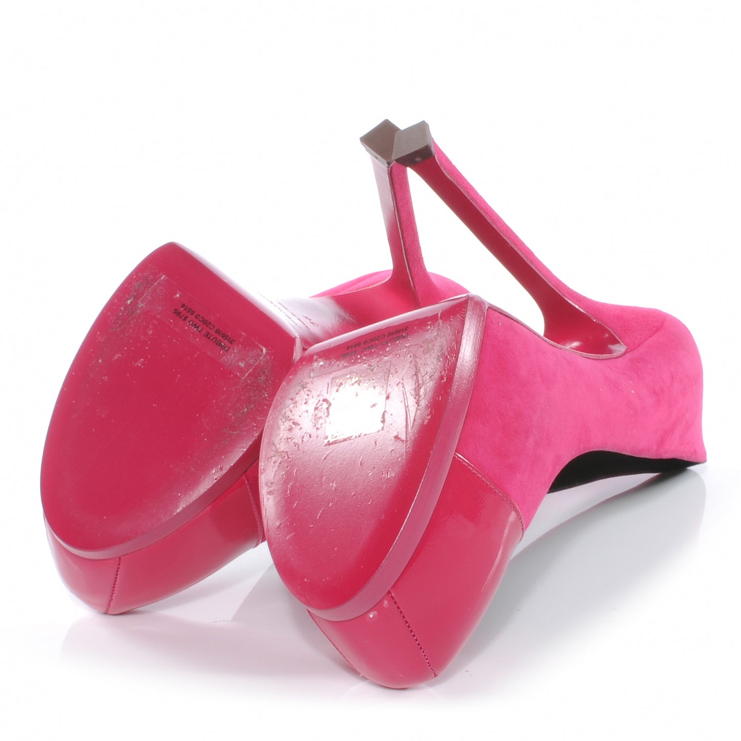 Suede Patent Leather Tribute Two Platform Pumps Heels 36 Fuchsia