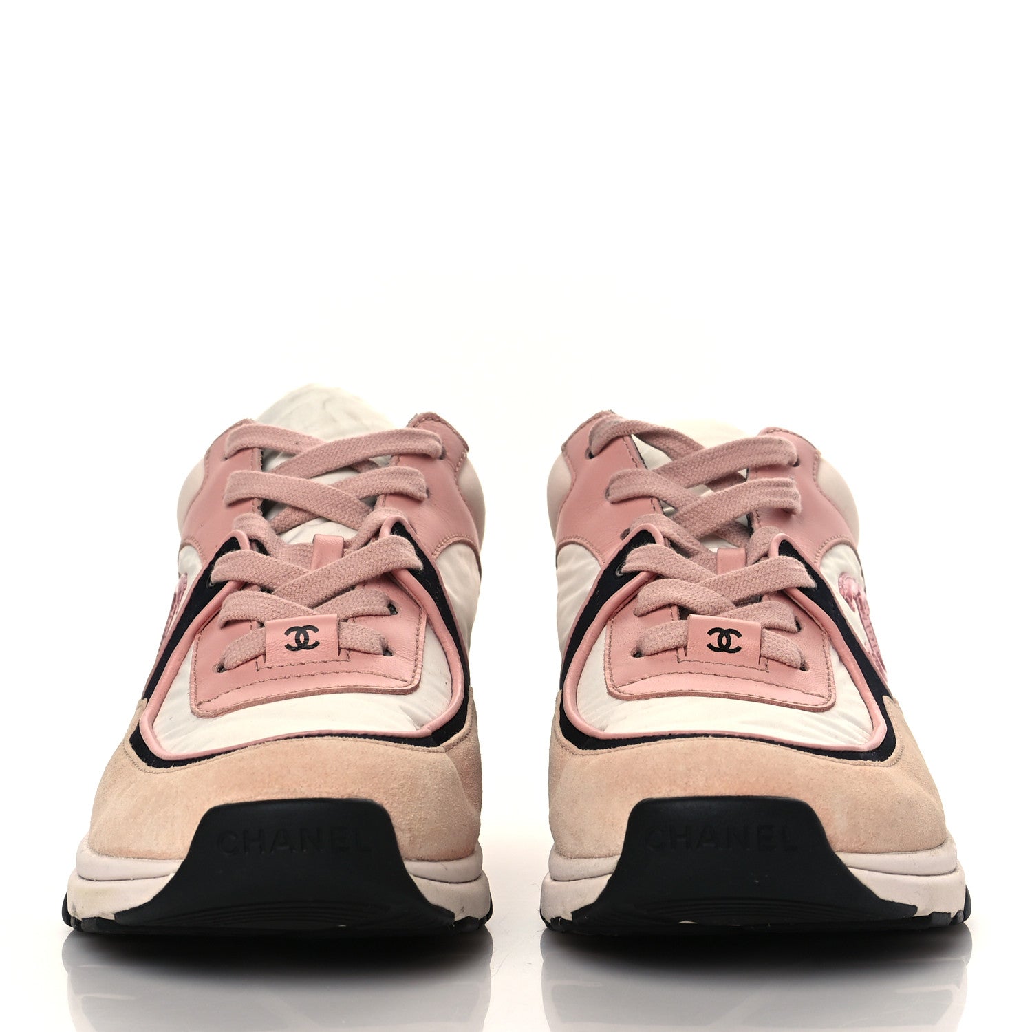 Chanel Nylon Lambskin Suede Calfskin CC Sneakers 37 Pink White Black 2 of 7