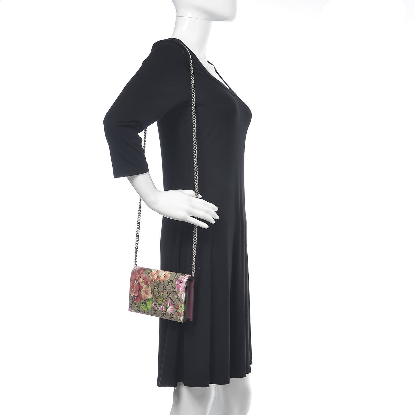 GG Supreme Monogram Blooms Chain Wallet Beige Multicolor Dry Rose