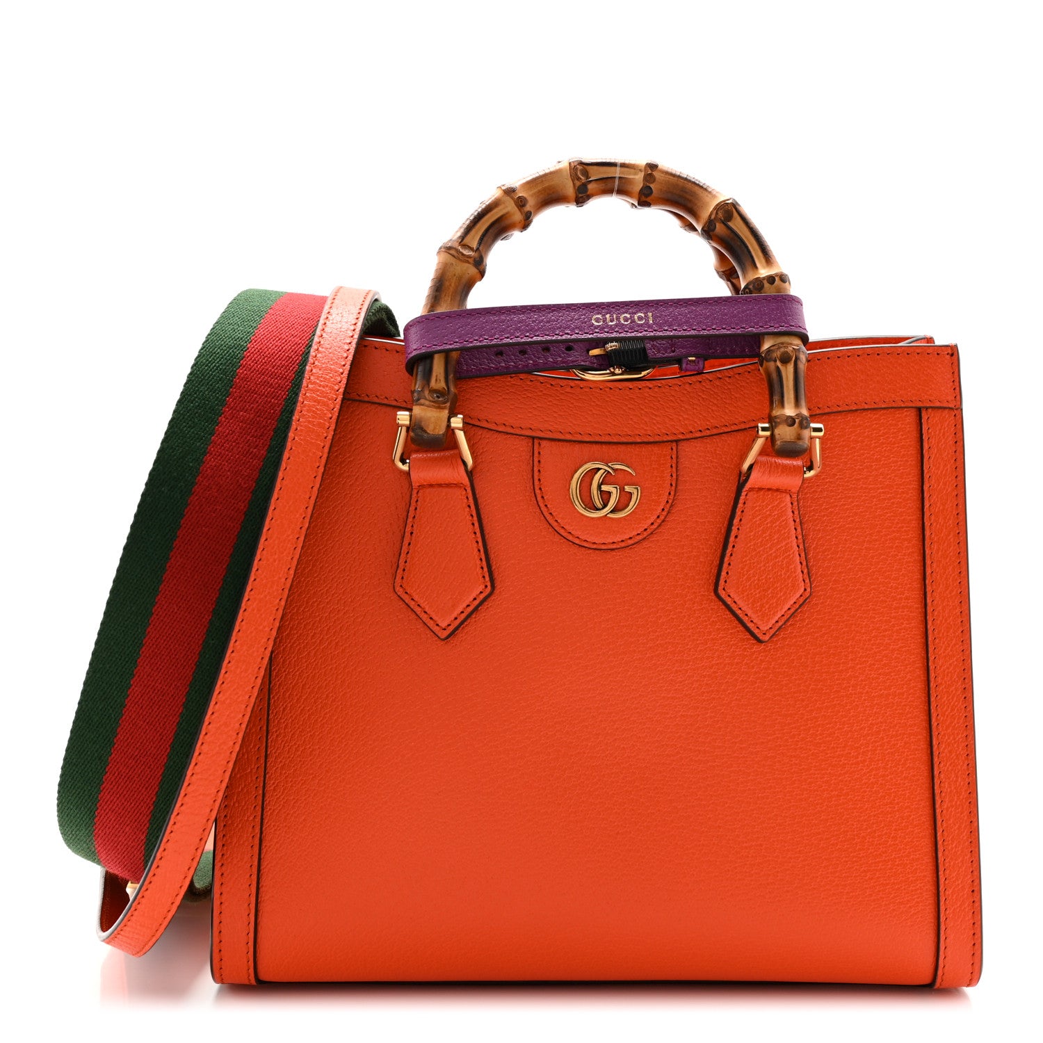 Gucci Textured Dollar Calfskin Web Small Diana Tote Bag Deep Orange Spicy Cyclamin 1 of 9