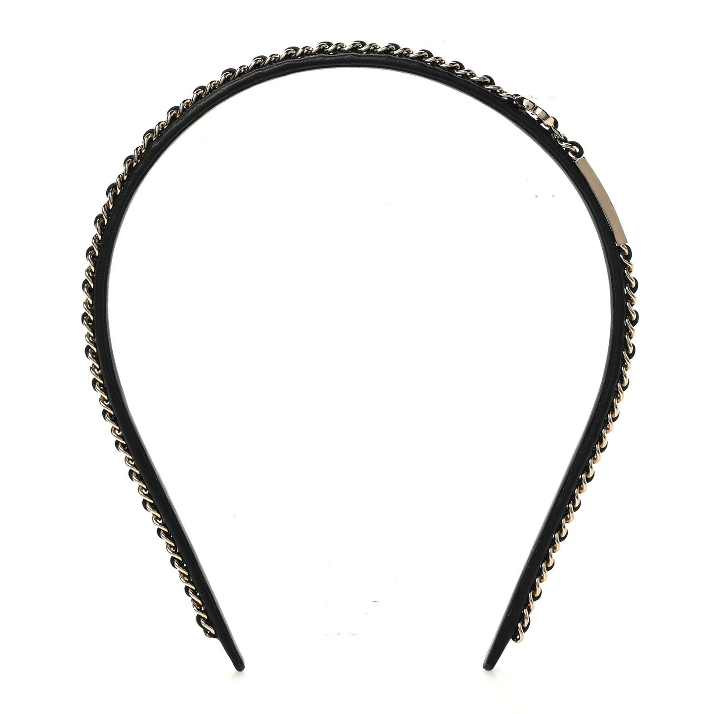 Metal Lambskin Chain CC Headband Black Gold