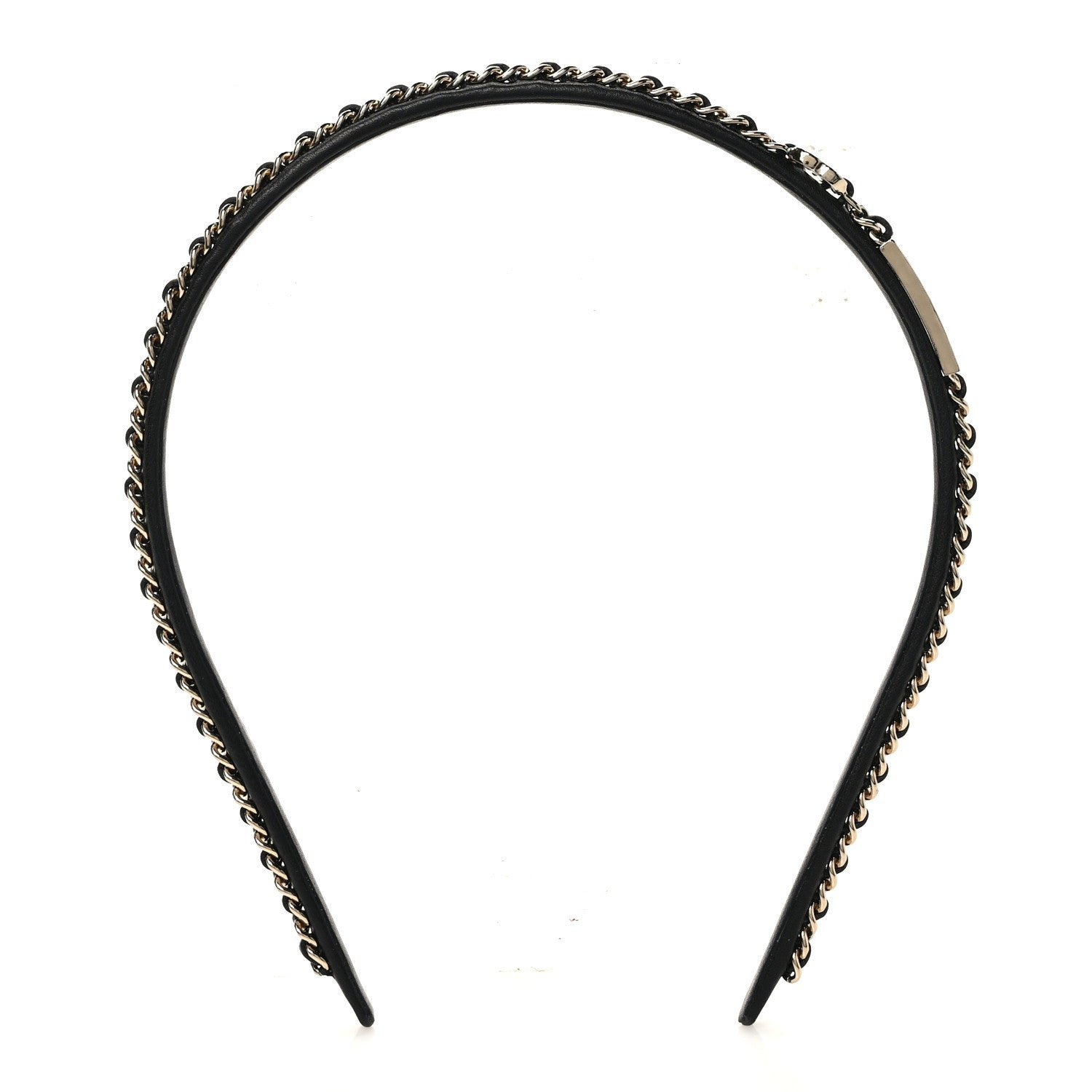 Chanel Metal Lambskin Chain CC Headband Black Gold 3 of 6