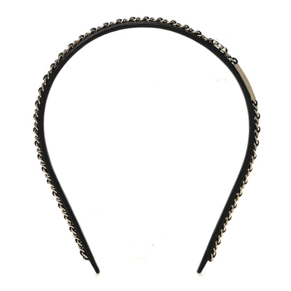 Chanel Metal Lambskin Chain CC Headband Black Gold 3 of 6
