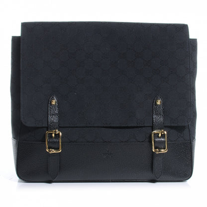 Gucci Monogram Calfskin Double Buckle Flap Messenger Bag Black 1 of 7