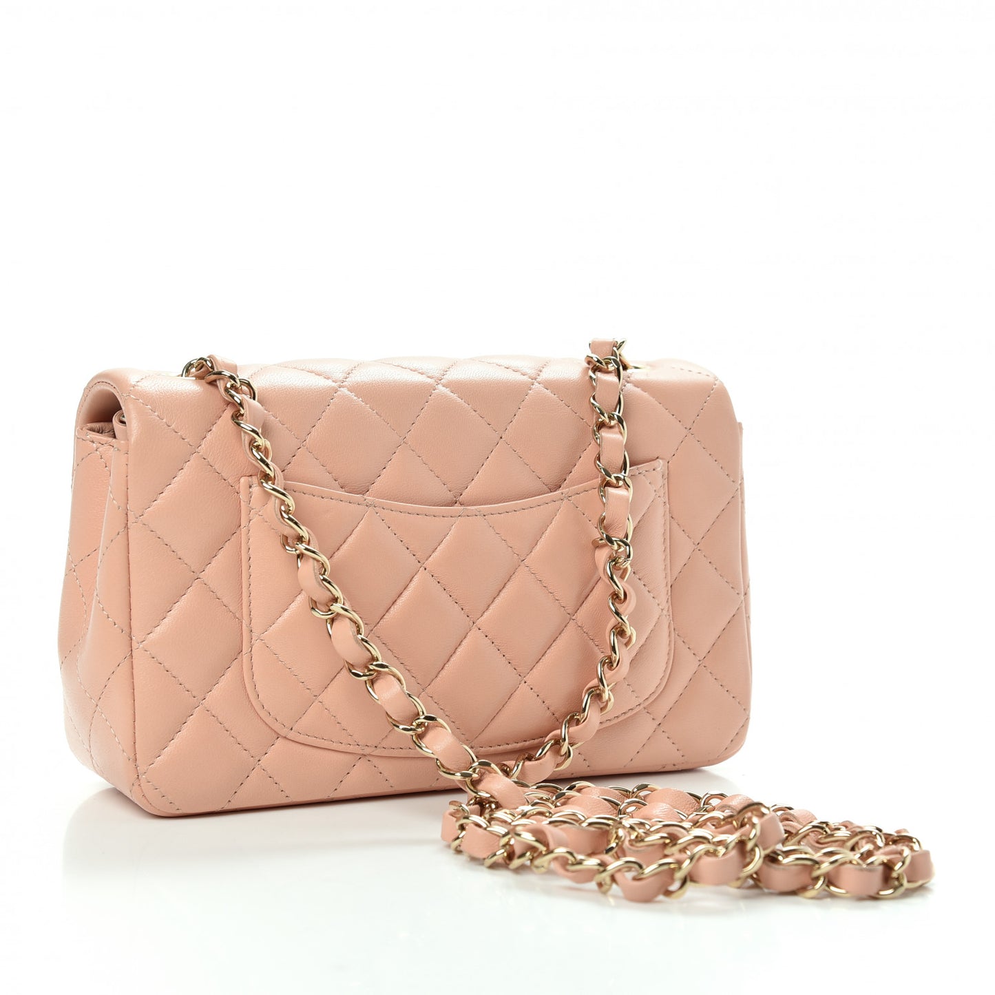 Lambskin Quilted Mini Rectangular Flap Light Pink