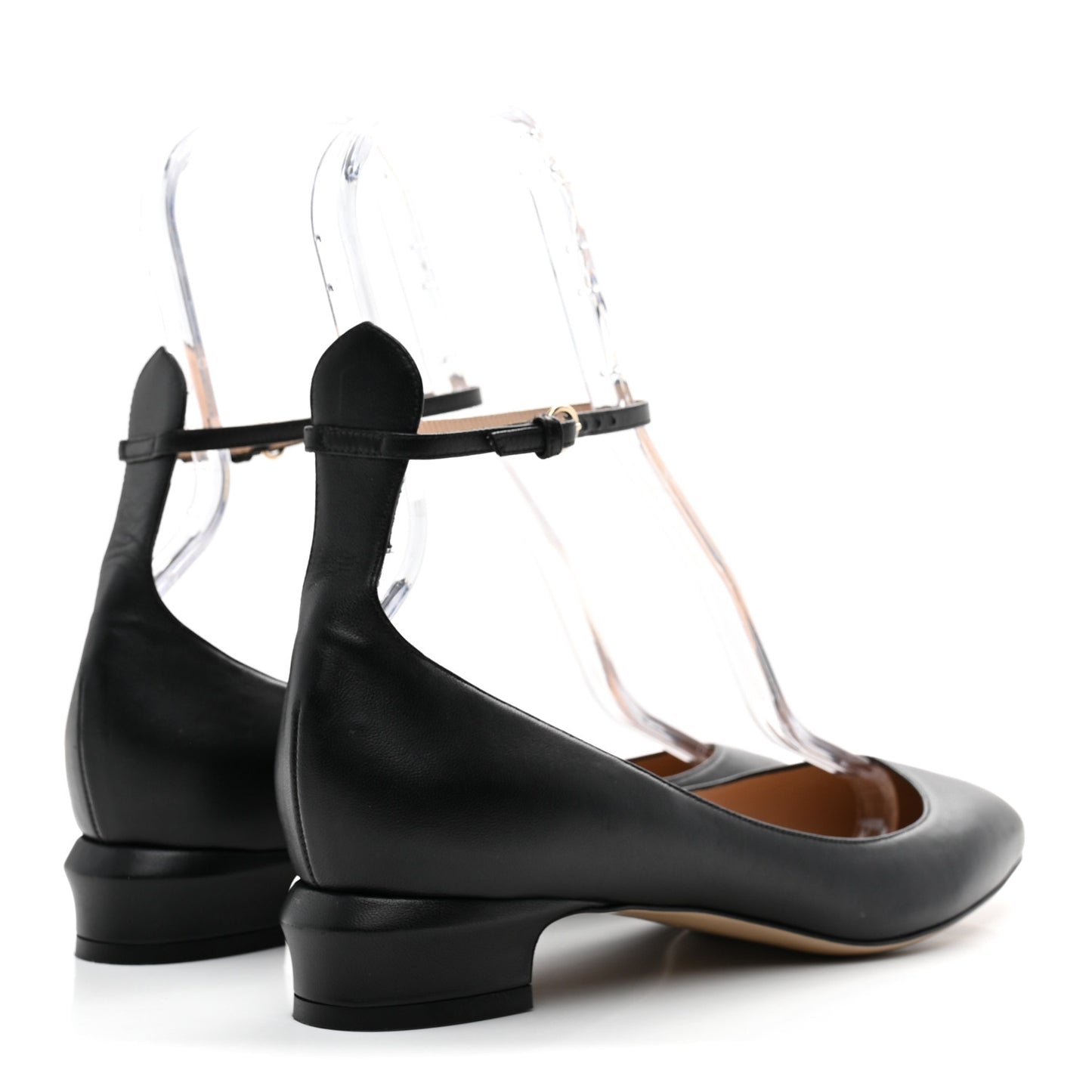 Calfskin Ballerina Ankle Strap Flats 40.5 Black
