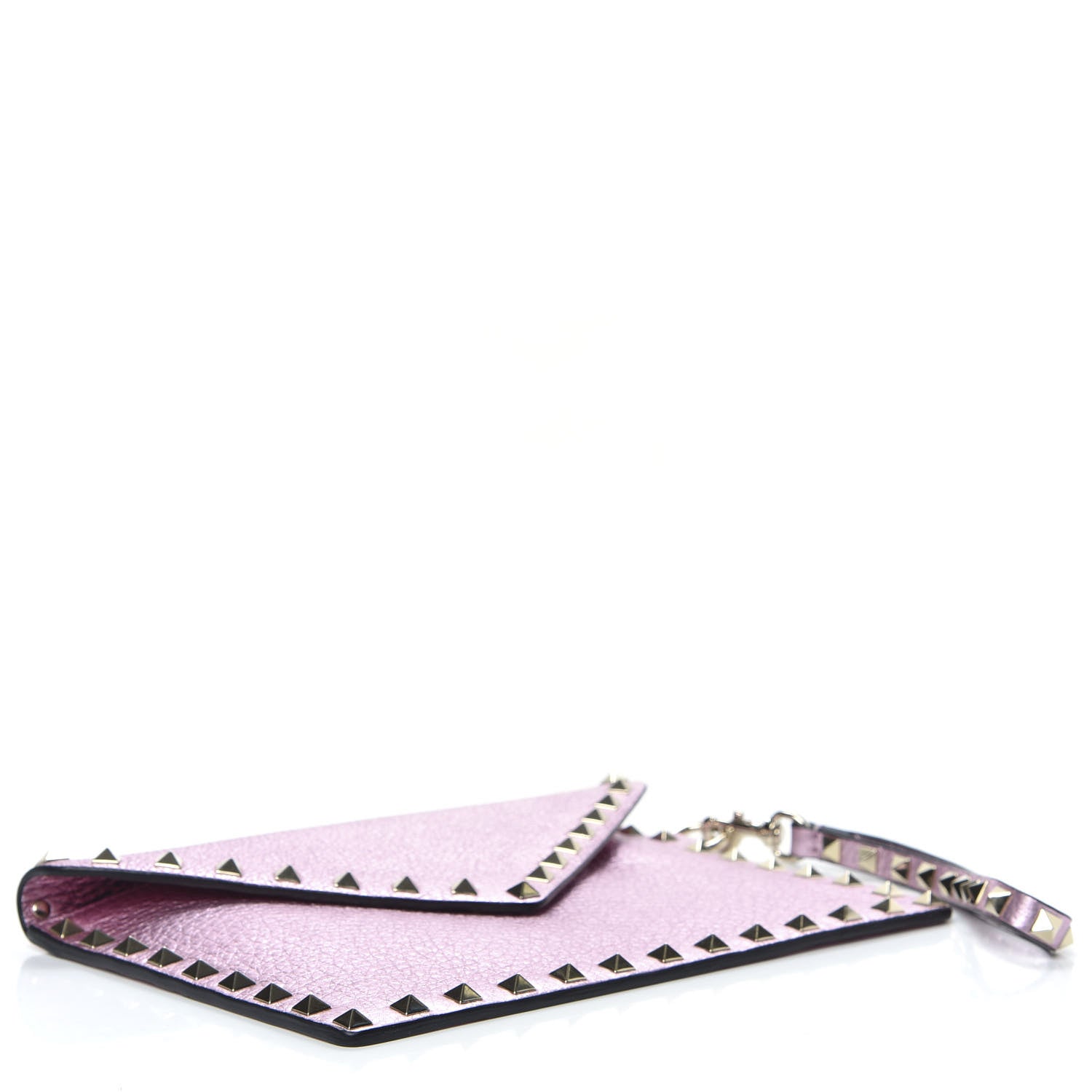Valentino Garavani Metallic Pebbled Calfskin Medium Rockstud Envelope Flat Wristlet Pouch Giacinto 4 of 8