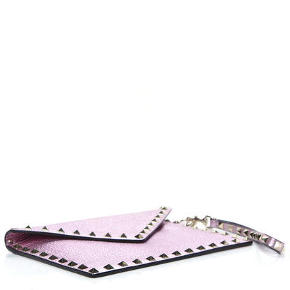 Valentino Garavani Metallic Pebbled Calfskin Medium Rockstud Envelope Flat Wristlet Pouch Giacinto 4 of 8