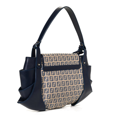 Fendi Zucchino Cuoio Ingrassato Shoulder Bag Beige Blue 3 of 12