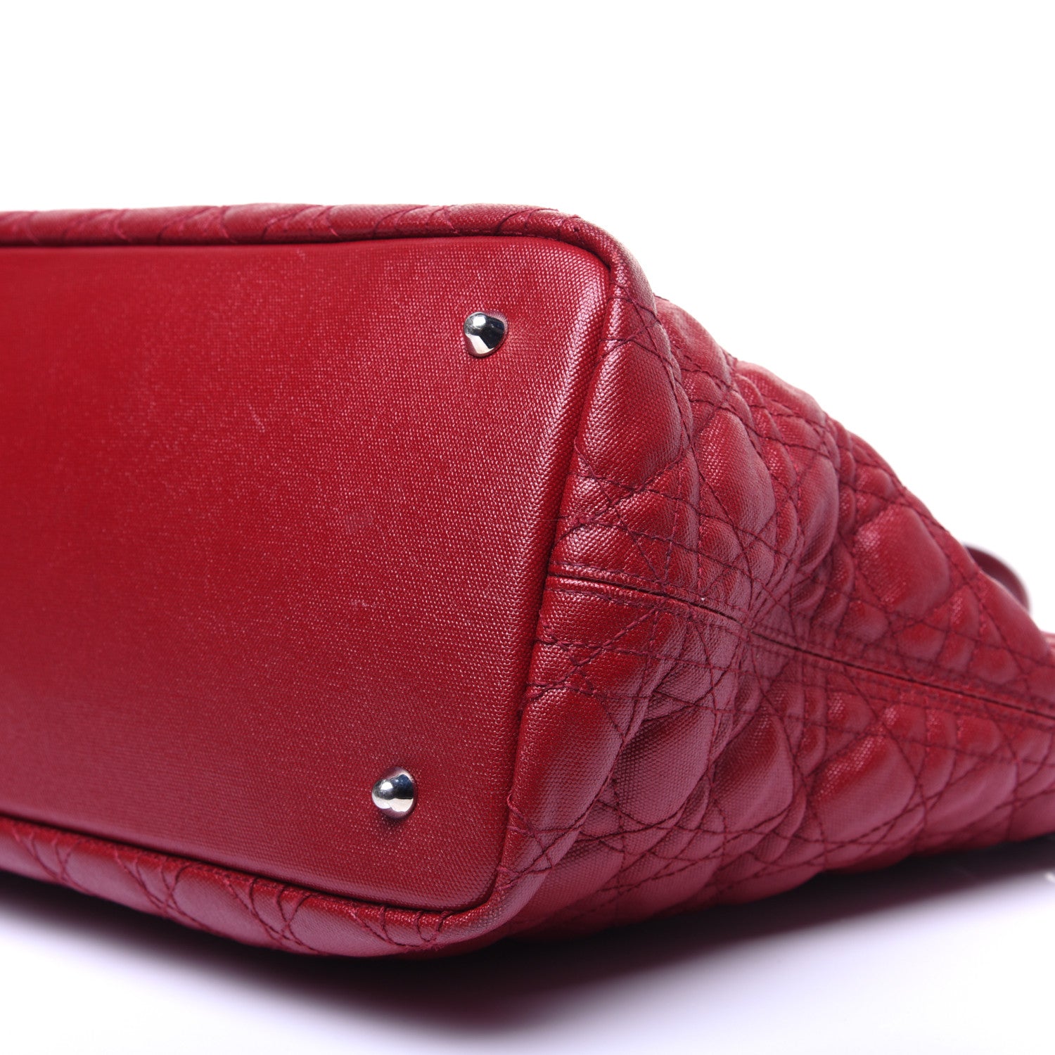Christian Dior Coated Canvas Cannage Medium Panarea Tote Red 7 of 14