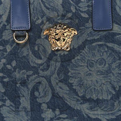 Versace Denim Calfskin Barocco La Medusa Small Tote Bag Blue 7 of 9